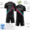 Custom Black White Aqua-Neon Pink Diagonal Stripes Sports Sublimation Soccer Uniform Jersey