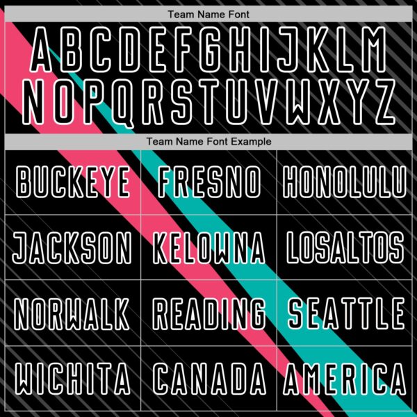 Custom Black White Aqua-Neon Pink Diagonal Stripes Sports Sublimation Soccer Uniform Jersey