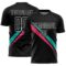 Custom Black White Aqua-Neon Pink Diagonal Stripes Sports Sublimation Soccer Uniform Jersey