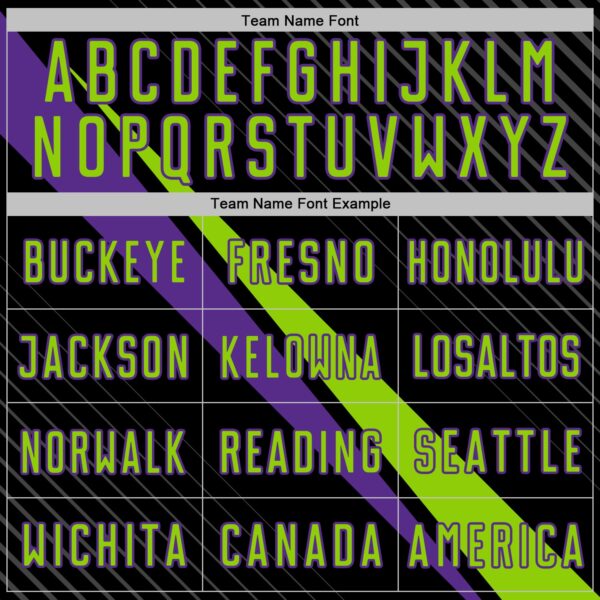Custom Black Neon Green-Purple Diagonal Stripes Sports Sublimation Soccer Uniform Jersey