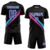 Custom Black Sky Blue-Pink Diagonal Stripes Sports Sublimation Soccer Uniform Jersey