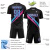 Custom Black Sky Blue-Pink Diagonal Stripes Sports Sublimation Soccer Uniform Jersey