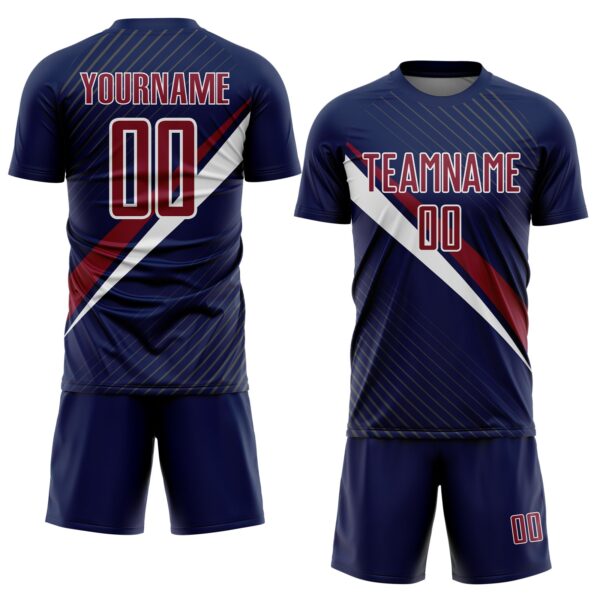 Custom Navy Crimson-White Diagonal Stripes Sports Sublimation Soccer Uniform Jersey