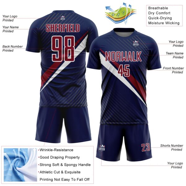 Custom Navy Crimson-White Diagonal Stripes Sports Sublimation Soccer Uniform Jersey