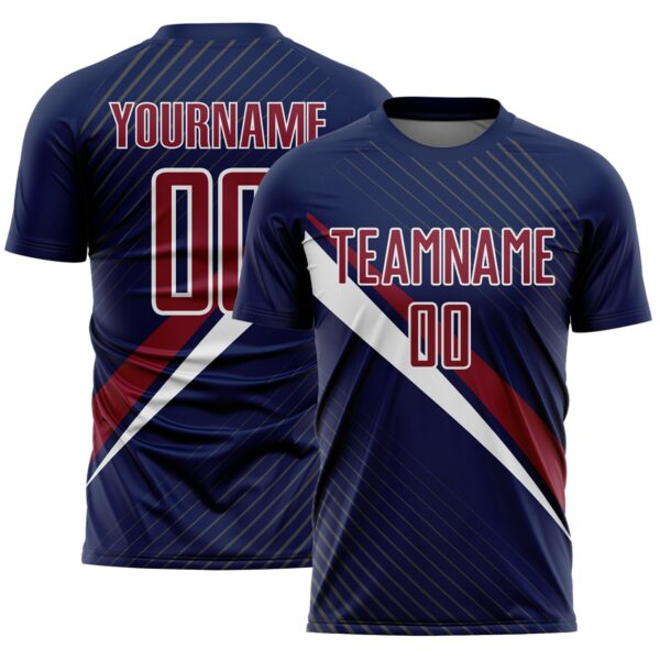 Custom Navy Crimson-White Diagonal Stripes Sports Sublimation Soccer Uniform Jersey