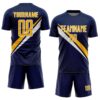 Custom Navy Gold-White Diagonal Stripes Sports Sublimation Soccer Uniform Jersey