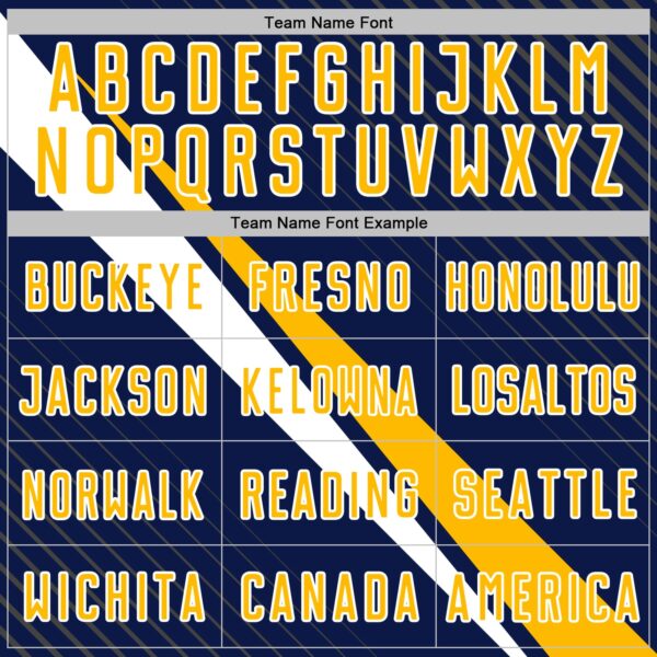 Custom Navy Gold-White Diagonal Stripes Sports Sublimation Soccer Uniform Jersey