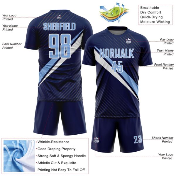 Custom Navy Light Blue-White Diagonal Stripes Sports Sublimation Soccer Uniform Jersey