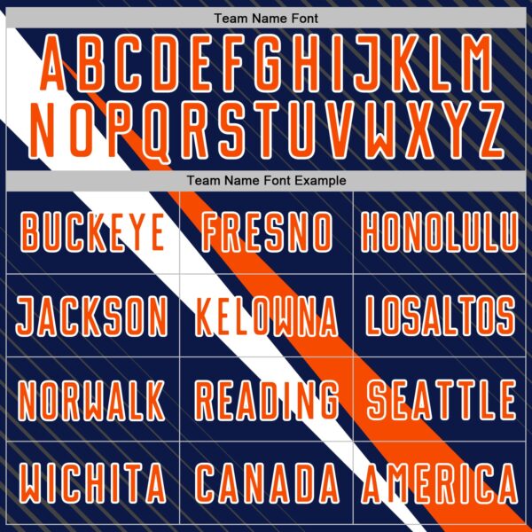Custom Navy Orange-White Diagonal Stripes Sports Sublimation Soccer Uniform Jersey