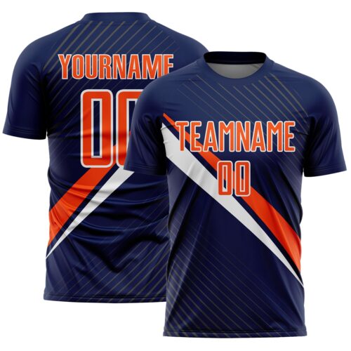 Custom Navy Orange-White Diagonal Stripes Sports Sublimation Soccer Uniform Jersey