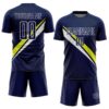 Custom Navy White-Neon Yellow Diagonal Stripes Sports Sublimation Soccer Uniform Jersey