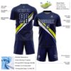 Custom Navy White-Neon Yellow Diagonal Stripes Sports Sublimation Soccer Uniform Jersey