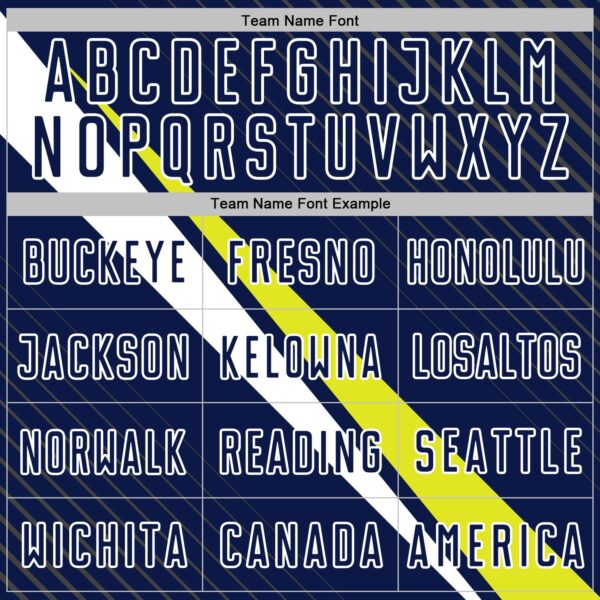 Custom Navy White-Neon Yellow Diagonal Stripes Sports Sublimation Soccer Uniform Jersey