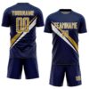 Custom Navy Old Gold-White Diagonal Stripes Sports Sublimation Soccer Uniform Jersey