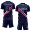 Custom Navy White-Pink Diagonal Stripes Sports Sublimation Soccer Uniform Jersey