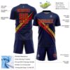 Custom Navy Red-Old Gold Diagonal Stripes Sports Sublimation Soccer Uniform Jersey