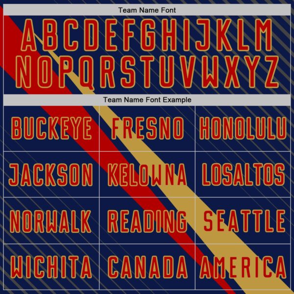 Custom Navy Red-Old Gold Diagonal Stripes Sports Sublimation Soccer Uniform Jersey