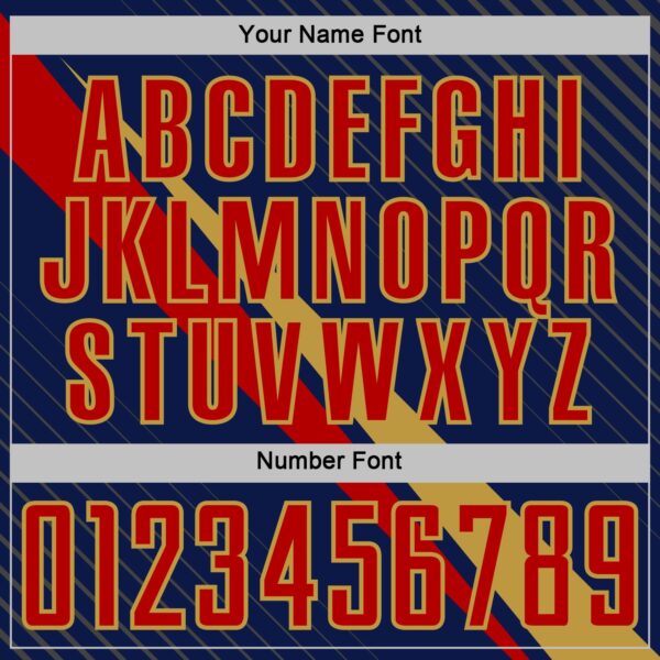 Custom Navy Red-Old Gold Diagonal Stripes Sports Sublimation Soccer Uniform Jersey