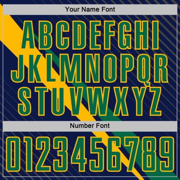 Custom Navy Kelly Green-Gold Diagonal Stripes Sports Sublimation Soccer Uniform Jersey