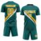 Custom Teal Gold-White Diagonal Stripes Sports Sublimation Soccer Uniform Jersey