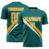 Custom Teal Gold-White Diagonal Stripes Sports Sublimation Soccer Uniform Jersey