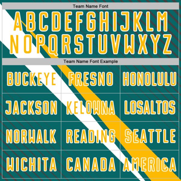 Custom Teal Gold-White Diagonal Stripes Sports Sublimation Soccer Uniform Jersey