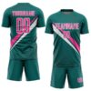 Custom Teal Pink-White Diagonal Stripes Sports Sublimation Soccer Uniform Jersey