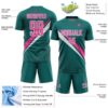 Custom Teal Pink-White Diagonal Stripes Sports Sublimation Soccer Uniform Jersey