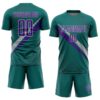 Custom Teal Purple-Gray Diagonal Stripes Sports Sublimation Soccer Uniform Jersey