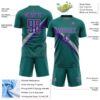 Custom Teal Purple-Gray Diagonal Stripes Sports Sublimation Soccer Uniform Jersey