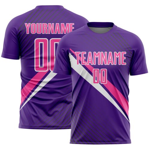 Soccer6956 Custom Purple Pink-White Diagonal Stripes Sports Sublimation Soccer Uniform Jersey