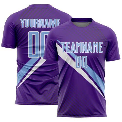 Soccer6957 Custom Purple Light Blue-White Diagonal Stripes Sports Sublimation Soccer Uniform Jersey