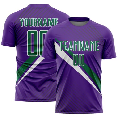 Soccer6958 Custom Purple Kelly Green-White Diagonal Stripes Sports Sublimation Soccer Uniform Jersey