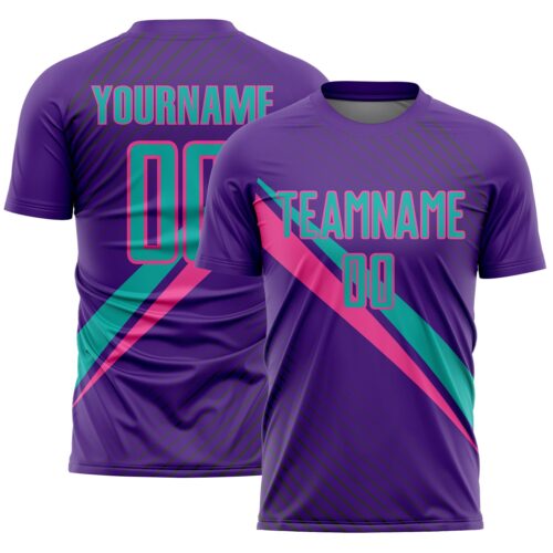 Soccer6959 Custom Purple Aqua-Pink Diagonal Stripes Sports Sublimation Soccer Uniform Jersey