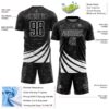 Custom Black White Distressed Diagonal Stripes Wind Shapes Sports Sublimation Soccer Uniform Jersey