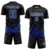 Custom Black Royal-White Distressed Diagonal Stripes Wind Shapes Sports Sublimation Soccer Uniform Jersey