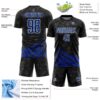 Custom Black Royal-White Distressed Diagonal Stripes Wind Shapes Sports Sublimation Soccer Uniform Jersey