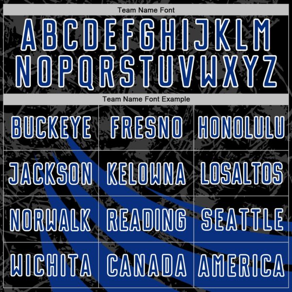 Custom Black Royal-White Distressed Diagonal Stripes Wind Shapes Sports Sublimation Soccer Uniform Jersey