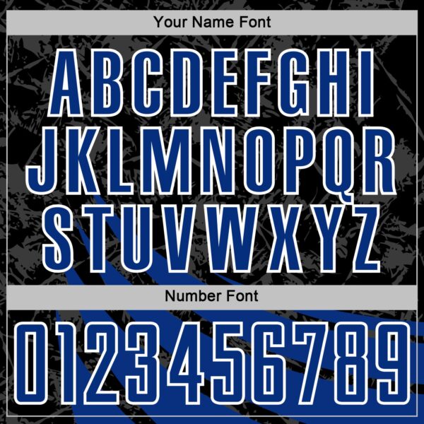 Custom Black Royal-White Distressed Diagonal Stripes Wind Shapes Sports Sublimation Soccer Uniform Jersey