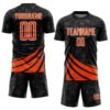 Custom Black Orange-White Distressed Diagonal Stripes Wind Shapes Sports Sublimation Soccer Uniform Jersey