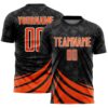 Custom Black Orange-White Distressed Diagonal Stripes Wind Shapes Sports Sublimation Soccer Uniform Jersey