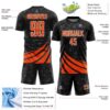 Custom Black Orange-White Distressed Diagonal Stripes Wind Shapes Sports Sublimation Soccer Uniform Jersey