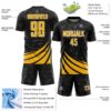 Custom Black Gold-White Distressed Diagonal Stripes Wind Shapes Sports Sublimation Soccer Uniform Jersey