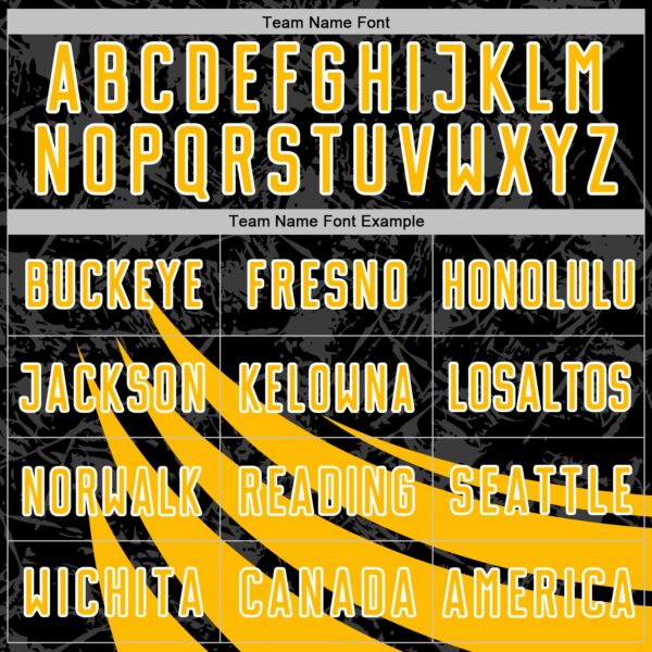 Custom Black Gold-White Distressed Diagonal Stripes Wind Shapes Sports Sublimation Soccer Uniform Jersey