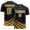 Custom Black Old Gold-White Distressed Diagonal Stripes Wind Shapes Sports Sublimation Soccer Uniform Jersey