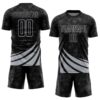 Custom Black Gray Distressed Diagonal Stripes Wind Shapes Sports Sublimation Soccer Uniform Jersey