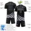 Custom Black Gray Distressed Diagonal Stripes Wind Shapes Sports Sublimation Soccer Uniform Jersey