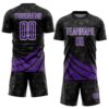 Custom Black Purple-White Distressed Diagonal Stripes Wind Shapes Sports Sublimation Soccer Uniform Jersey
