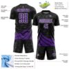 Custom Black Purple-White Distressed Diagonal Stripes Wind Shapes Sports Sublimation Soccer Uniform Jersey