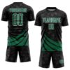 Custom Black Kelly Green-White Distressed Diagonal Stripes Wind Shapes Sports Sublimation Soccer Uniform Jersey